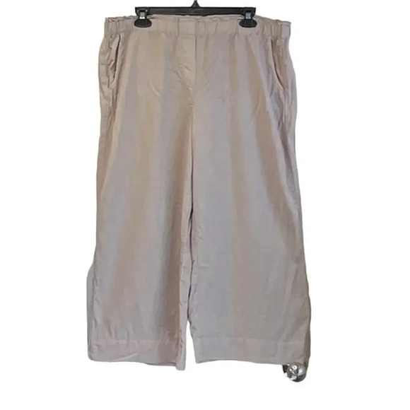 100% Pure Pants - PURE JILL Womens L Khaki Elastic Waist Wide Leg 100% Lyocell Pants